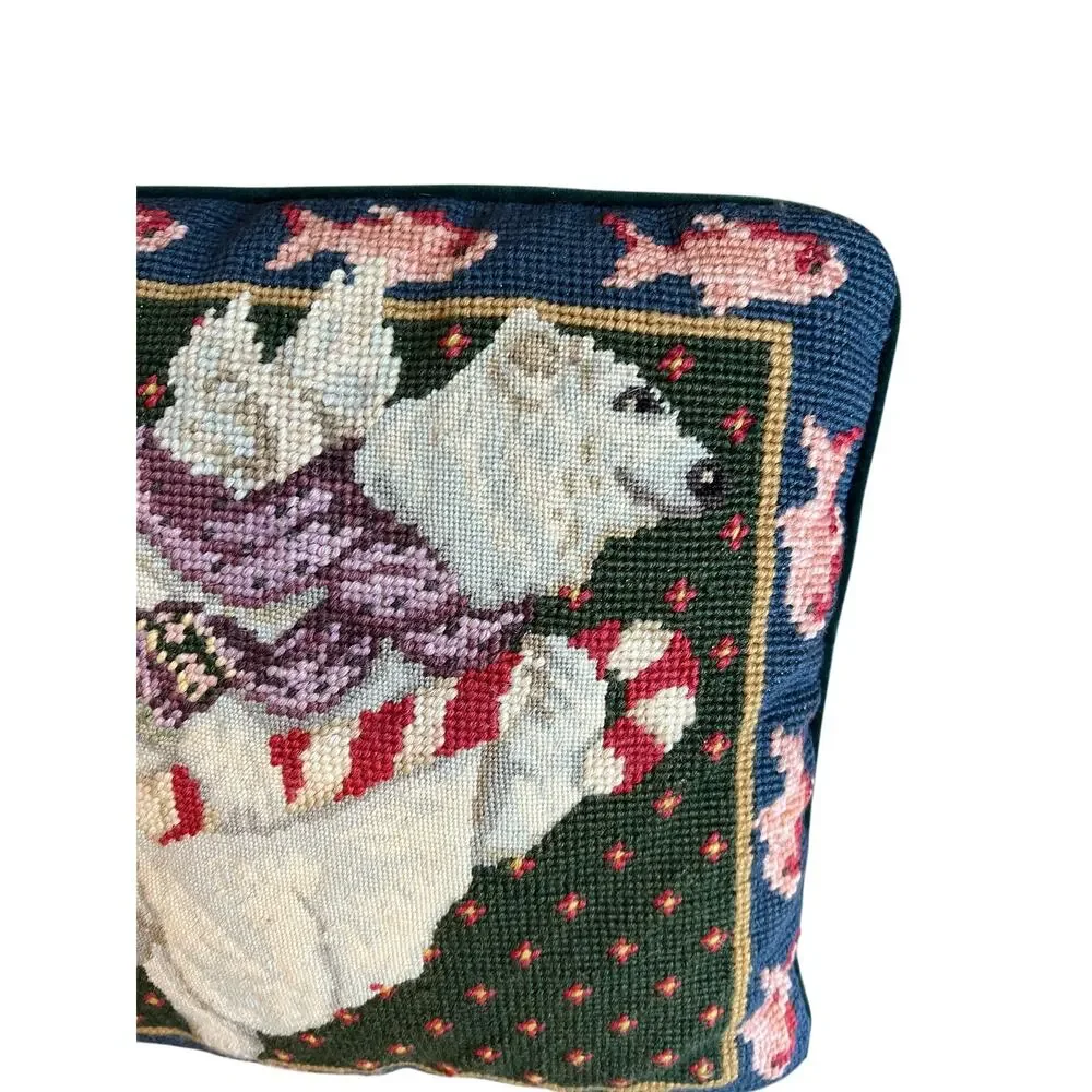Vintage Katha Diddel Needlepoint Holiday Pillow Polar Bear